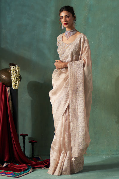 SILVER TISSUE EMBROIDERED SAREE WITH UNSTITCHED BLOUSE (1 PC)