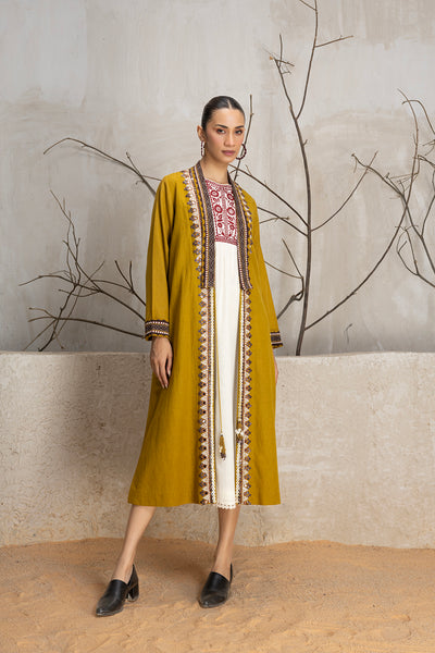 MUSTARD LINEN EMBROIDERED JACKET (1 PC)