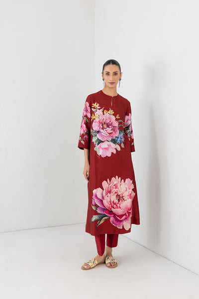 POPPY BLAZE DUPION CHINA ROSE PRINTED TUNIC (1 PC)