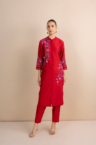 RED EMBROIDERED KURTA SET (2 PCS)