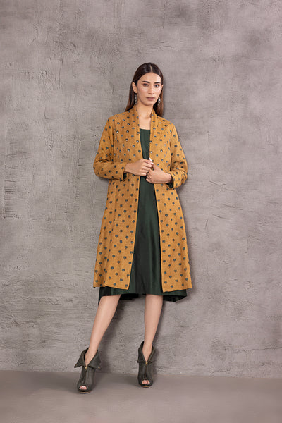 MUSTARD COTTON AJARAKH PRINTED EMBROIDERED & JACKET (PR-14A/JKT)