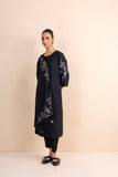 BLACK STRIPE PRINTED & EMBROIDERED ANGRAKHA KURTA SET (2 PCS)