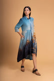 SHADES OF BLUE SILK CHANDERI PRINTED TUNIC (1 PC)