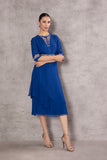 BLUE CHIFFION EMBROIDERED TUNIC WITH BELT (EM-07)