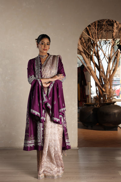 LIGHT MAUVE TISSUE CRINKLED SAREE SET (2 PCS)