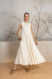 IVORY COTTON GOTA DETAILED CRINKLED DRESS