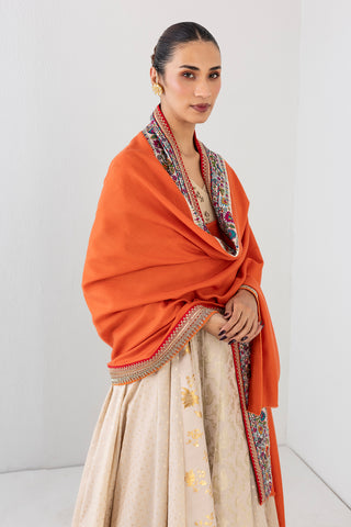 RUSTIC ORANGE KASHMIRI EMBROIDERED WOOLEN SHAWL (1 PC)