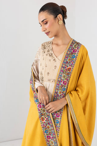 SUNFLOWER YELLOW KASHMIRI WOOLEN EMBROIDERED SHAWL (1 PC)