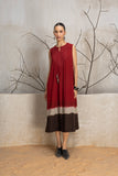 MADDER RED AND BROWN TIE & DYE COTTON DRESS (1 PC)