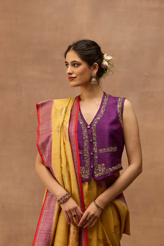 PURPLE DUPION EMBROIDERED KOTI  (KOTI-01)