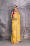 YELLOW GEORGETTE TUSSOR FOIL PRINTED SAREE SET (3 PCS)