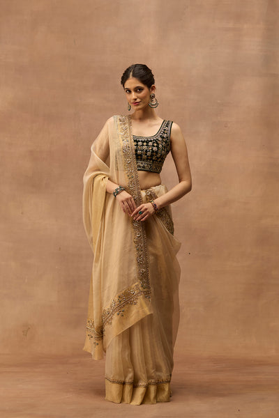 GOLD TISSUE EMBROIDERED SAREE WITH UNSTITCHED GOLDEMBROIDERED BLOUSE & PETTICOAT (SE-11)