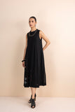 BLACK HANDWOVEN COTTON BLOCK PRINTED PLEATED TUNIC (1 PC)