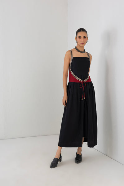 BLACK & RED MELANGE EMBROIDERED WRAP DRESS (1 PC)