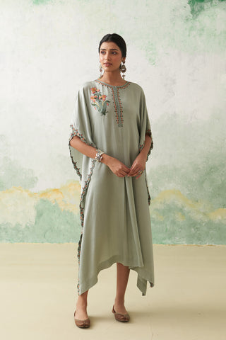 AQUA MODAL SATIN COLORFUL IRIS PETAL EMB KAFTAN (1 PC)