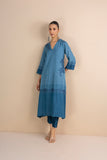 SHADES OF BLUE STRIPE PRINTED & EMBROIDERED KURTA SET (2 PCS)