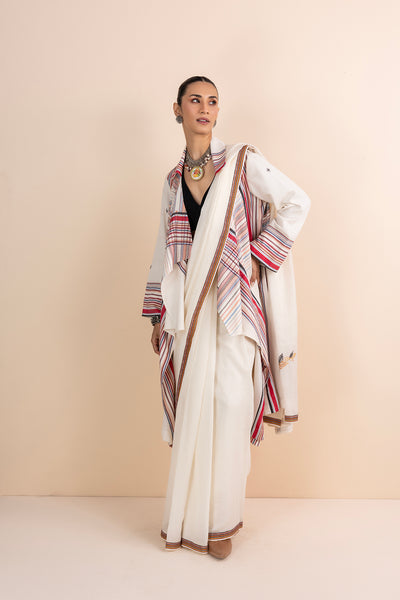 IVORY HANDWOVEN COTTON LONG JACKET (1 PC)