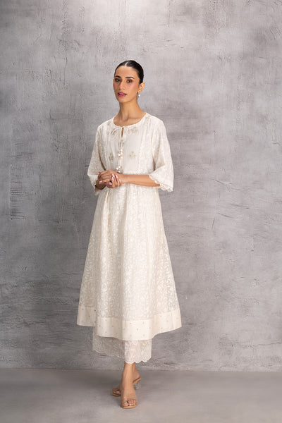 IVORY CHANDERI CHIKANKARI TUNIC (1 PC)