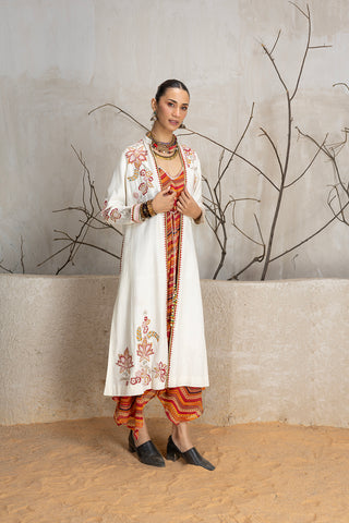 WHITE LINEN EMBROIDERED JACKET (1 PC)