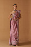 LILAC CHINESE DUPION FOIL PRINTED  & EMBROIDERED SAREE WITH LILAC UNSTITCHED BLOUSE & PETICOAT (SE-12)