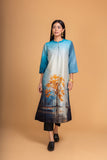 BLUE SILK CHANDERI DAWN PRINTED SHIRT (1 PC)