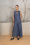 NAVY BLUE DENIM EMBROIDERED JUMPSUIT (1 PC)