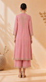 PINK EMBROIDERED KURTA SET WITH ELABORATE PALAZZO AND JACKET. (3 PCS)