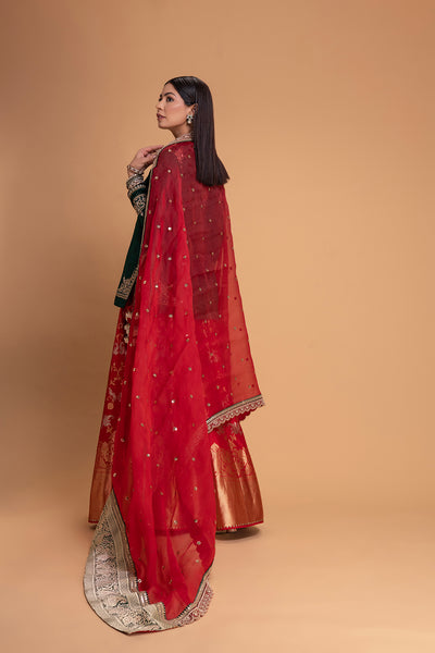 RED BROCADE LEHENGA SET (2 PCS)