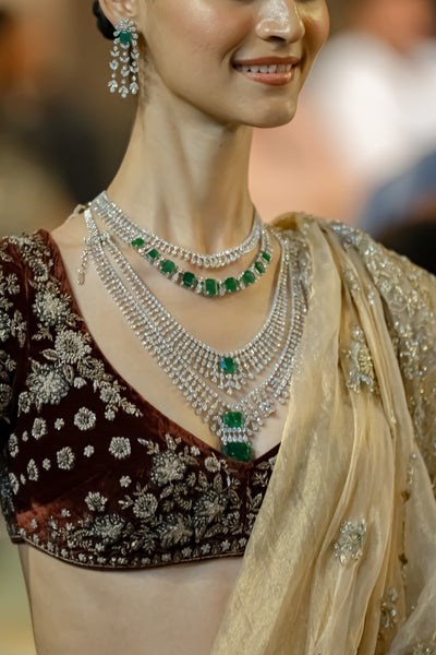 GOLD SILK TISSUE PRINTED & EMB. LEHENGA SET (EVO-07) (4 PCS)