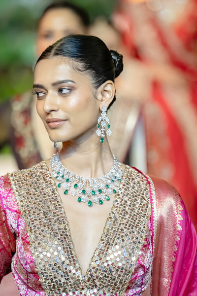 HOT PINK TISSUE MULTIKALI EMB. LEHENGA SET (EVO-09) (3 PCS)