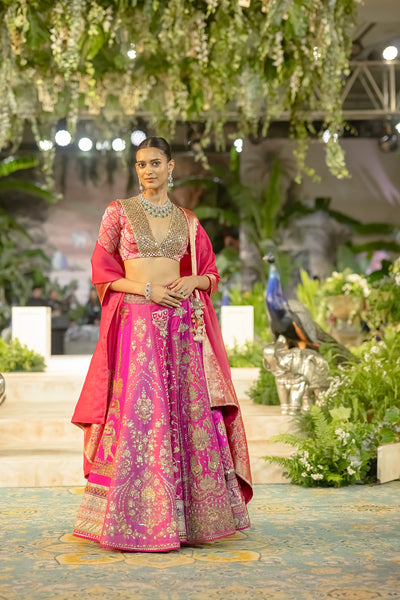 HOT PINK TISSUE MULTIKALI EMB. LEHENGA SET (EVO-09) (3 PCS)