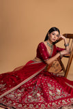 RED MUSHROO EMB LEHENGA SET (3 PCS)