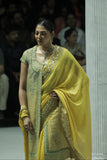 MUSTARD EMBROIDERED SAREE PAIRED WITH A MINT GREEN EMBROIDERED TISSUE JACKET. (4 PCS)