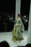 MINT EMBROIDERED ANARKALI PAIRED WITH A PRINTED EMB KOTI, CRINKLED SHARARA, MINT DUPATTA AND BOTTLE GREEN DUPATTA.(4 PCS )
