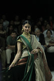 TOOSH TISSUE SAREE PAIRED WITH A GREEN DUPION EMBROIDERED LEHENGA AND MUSTARD EMBROIDERED JACKET. (4 PCS)