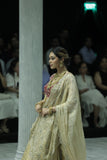 CHAMPAGNE GOLD EMBROIDERED LEHENGA PAIRED WITH A CRIMSON EMBROIDERED BLOUSE AND DUAL EMBELLISHED DUPATTAS. (4 PCS)