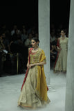 TISSUE EMBROIDERED LEHENGA PAIRED WITH AN EMBROIDERED BLOUSE, EMBELLISHED KOTI, AND DUAL DUPATTAS IN YELLOW TULLE AND RED EMBROIDERY.(5 PCS)