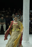 TISSUE EMBROIDERED LEHENGA PAIRED WITH AN EMBROIDERED BLOUSE, EMBELLISHED KOTI, AND DUAL DUPATTAS IN YELLOW TULLE AND RED EMBROIDERY.(5 PCS)