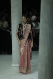 PINK CRINKLE TISSUE SAREE PAIRED WITH AN OLD ROSE TISSUE EMBROIDERED BLOUSE AND A DEEP PURPLE VELVET EMBROIDERED BLOUSE. (3 PCS)