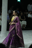 PURPLE EMBROIDERED LEHENGA PAIRED WITH A YELLOW EMBROIDERED BLOUSE AND MUSTARD  & PURPLE TWO EMBROIDERED DUPATTA.(4PCS)
