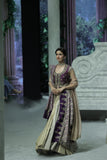SILVER AND GOLD TISSUE SKIRT PAIRED WITH A PURPLE DUPION EMBROIDERED JACKET, OLD ROSE BLOUSE, BLUSH EMBROIDERED DUPATTA, AND PURPLE BROCADE EMBROIDERED DUPATTA. (5 PCS)