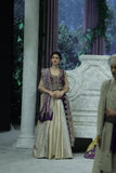 SILVER AND GOLD TISSUE SKIRT PAIRED WITH A PURPLE DUPION EMBROIDERED JACKET, OLD ROSE BLOUSE, BLUSH EMBROIDERED DUPATTA, AND PURPLE BROCADE EMBROIDERED DUPATTA. (5 PCS)