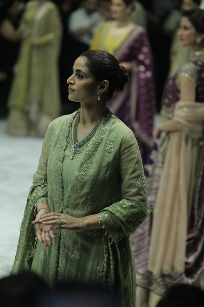 A GRACEFUL MINT GREEN ENSEMBLE FEATURING DELICATE EMBROIDERY AND FLUID SILHOUETTES (4 PCS)