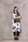 MONOCHROME CHIFFON BOTANICAL PRINTED TUNIC (BW-10A)