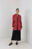 RED TEXTURED WOOLEN MID LENGTH JACKET (1 PC)