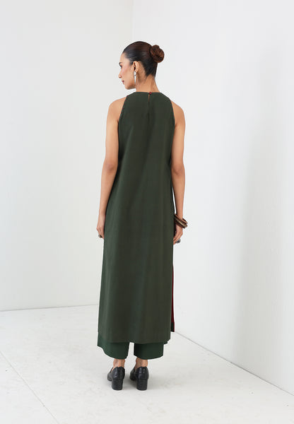 MOSS GREEN MELANGE DRESS PAIRED WITH MOSS GREEN PANTS (2 PCS)