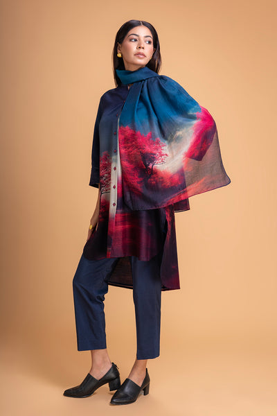MIDNIGHT BLUE CHANDERI PRINTED STOLE (1 PC)