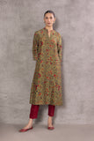 GREEN STRIPE & FLORAL CHANDERI PRINTED KURTA ( SV-13/KUR)