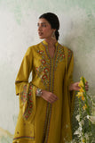 LIME GREEN CHANDERI EMB. KASHMIRA KURTA SET (3 PCS)