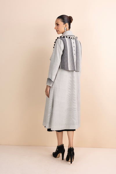 GREY HANDWOVEN COTTON LONG TRENCH COAT (1 PC)